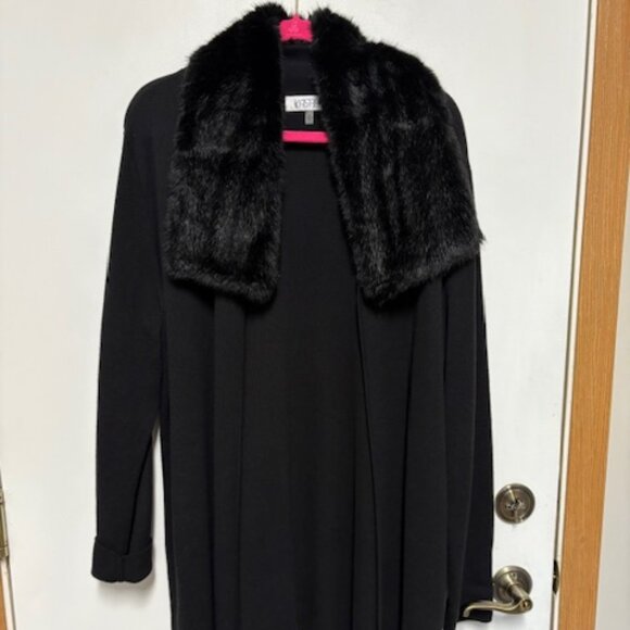 Kasper Womens Sweater Black Removeable Faux Fur Open-Front Cardigan. 1X - Picture 1 of 6